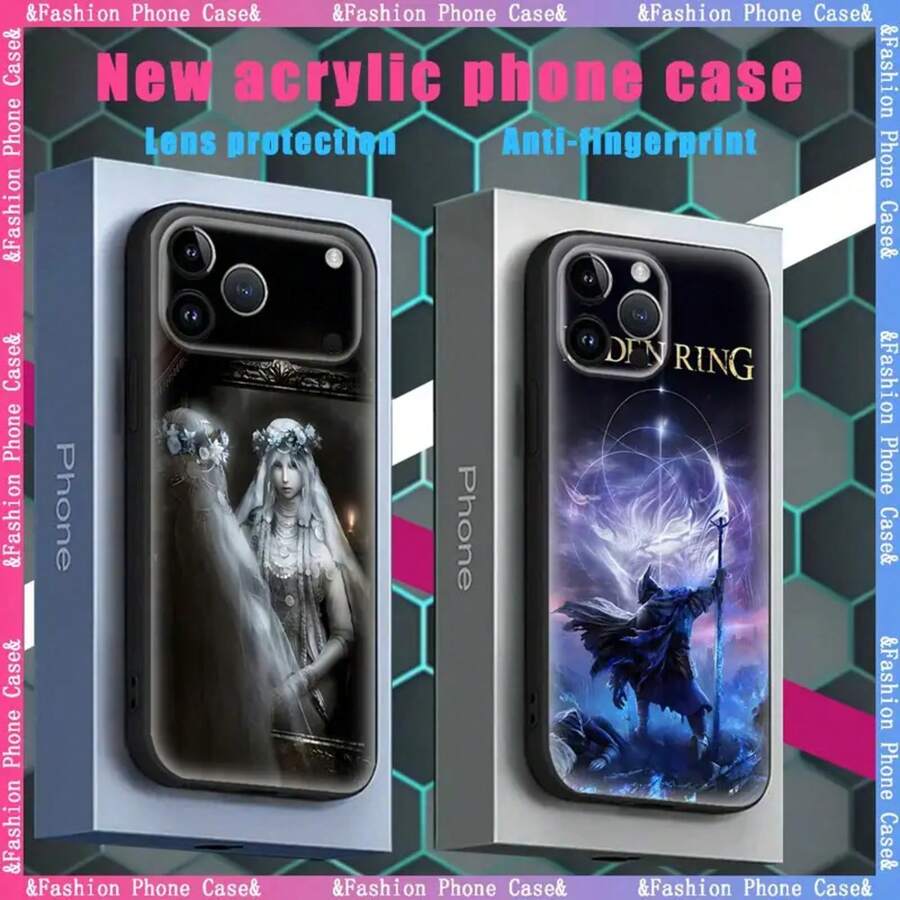 Étui de téléphone Terre Arbre Ombre E-Elden Ringe en acrylique doux compatible avec iPhone 17 Air, 16 E, 15, 14, 13, 12, 11 Plus, Mini, Pro, Max. Étui compatible avec iPhone 17 Pro Max, 17 Pro, 17, 16 Pro Max - Noir3 - Voir 1