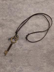 1 件男士天鵝絨繩索和幾何設計古董銀色鑰匙和皮革鏈項鍊