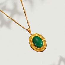 1 pieza Collar colgante de mujer con patrón geométrico de acero inoxidable, joyería de ojo de tigre de alta calidad, joyería de piedra natural de 18K oro, adecuado para uso diario