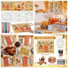 - 24 manteles individuales para colorear pavo de Accin de Gracias con 24 bolgrafos de pintura, tapete desechable de calabaza para cosecha, agradecido, aula, actividades de bricolaje, manteles - Multicolor - Ver 1