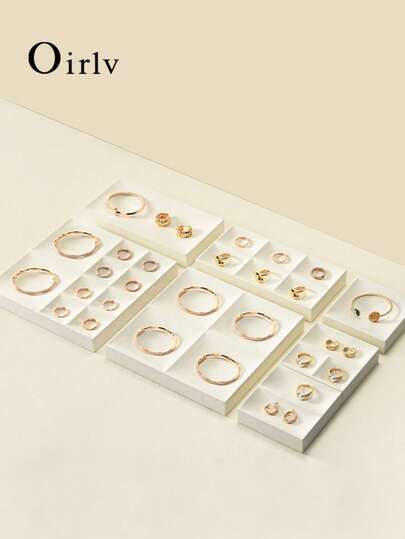 Oirlv 1 pieza Soporte de exhibición de joyas todo en beige de alta calidad para exhibir anillos, aretes y pulseras, adecuado para exhibir diariamente anillos, pulseras y bandejas de collares