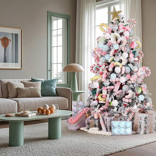 Macaron Color Christmas Tree Foam Candy Ornaments 12PCS Hanging Balls With Reflective Surface For Party Decorations