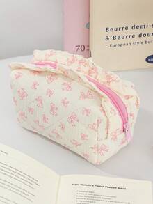 绗缝荷叶边奶油色化妆包蝴蝶结化妆包带格子衬里樱桃图案化妆包化妆品收纳袋，大容量化妆包，洗漱用品收纳袋，储物袋，零钱包，卫生巾袋口红储物袋旅行护理皮肤储物袋荷叶边化妆袋铅笔盒，旅行包，印花玫瑰图案化妆包，方格化妆包，旅行洗漱用品储物袋，美容工具储物袋，学生文具储物袋化妆包墨水方格手持化妆包用于婚礼礼物伴娘礼物生日礼物，圣诞礼物，朋友礼物学校用品盒，小屋旅行包母亲节礼物春季包