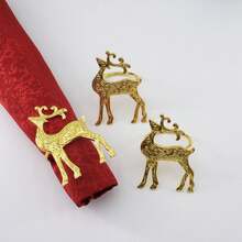 4 piezas Anillos de servilleta con diseño de ciervo, anillos de servilleta con lazo navideño, anillos de tela para hotel, decoración de mesa para banquetes de boda, anillos de servilleta de moda