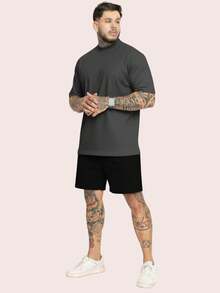 Kit Set T-Shirt Shorts Sweatshirt Cotton Style Stylish Foreign Blogger End Of Year Christmas Promotion - 鉛色T恤和黑色短褲 - 查看 1