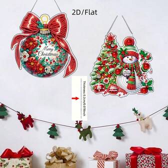 2pcs DIY Christmas Tree & Snowman Diamond Art Set - Unique Shaped Crystal Wreath, Colorful Decorative Window Decor, Perfect Holiday Gift For Home & Garden