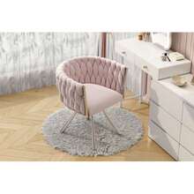 Velvet Vanity Chair, 1 Piece, Luxury Single Swivel Chair For Bedroom, Leisure Swivel Chair, Four Metal Support Legs, Pink - Pink - View 3