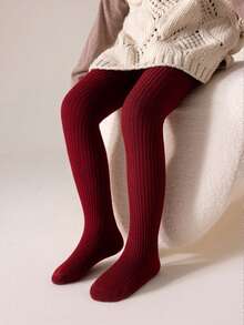 3/1 Pack Girls Tights/Leggings, Solid Color, Minimalist, Comfortable, Warm, Thermal Lined, Classic Vertical Stripe Design, Suitable For Birthday Party, Holiday Gift, Back To School, Travel, Outdoor Sports, Daily Wear, Random Color & Style