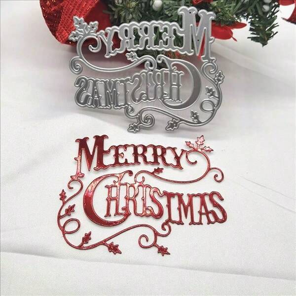 1 pieza Troquelado de metal con diseño de Feliz Navidad, para scrapbooking, elaboración de tarjetas, decoración navideña, manualidades navideñas, suministros de scrapbooking, troquelado decorativo, herramienta de manualidades