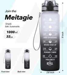 Motivational Water Bottle With Time Marker And Fruit Strainer, Leak-Proof, With Carrying Strap, Perfect For Fitness, Gym And Sports - 灰黑 - 查看 7