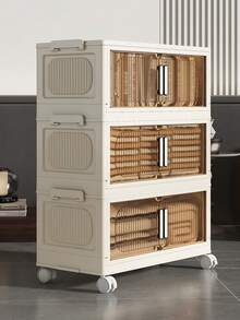 1 pieza Gabinete de almacenamiento plegable de plástico de color amarillo crema clásico, gabinete de decoración del hogar con estantes, caja apilable portátil con puerta, utilizado para almacenar juguetes y ropa, fácil de instalar, sin necesidad de electricidad, resistente a la intemperie, estantería de almacenamiento ligera que se coloca en el piso, muy adecuada para Navidad y Acción de Gracias, apta para uso en habitación, dormitorio, baño y cocina