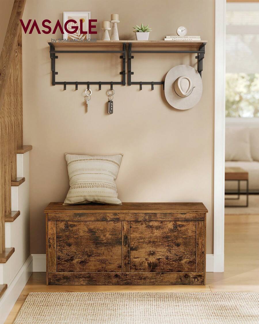 VASAGLE Farmhouse Storage Bench - Entryway Shoe Bench With Safety Hinges, Multi-Use Organizer For Shoes & Clothing, 39.4" Entryway Storage Chest - màu nâu - Xem 1