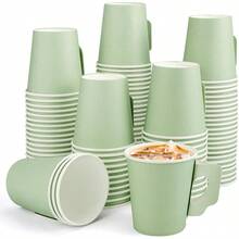 100 Pcs Disposable Tea Cups With Handle 7oz Sage Green Paper Coffee And Espresso Cups For Hot And Cold Drinks Perfect For Wedding Birthday Tea Party And Baby Shower Supplies - Cây xô thơm xanh - Xem 2