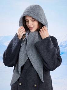 女士羊毛连帽围巾，大号披肩拉法帽，针织围巾高领保暖围脖，适合冬季日常佩戴 - 多色 - 查看 9