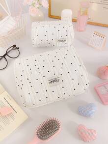 1Pc/Set Lace Fabric Polka Dot Decorate Stripped Pattern Fluffy And Soft Women Makeup Bag Travel Zipper Cosmetic Bag Storage Pouch Cute Toiletry Bag Large Capacity Make Up Organizer Makeup Bag Set Cosmetic Organizer Make Up Bag Travel Skincare Makeup Storage Bag With Handle Multifunctional Storage Bag Back To School Supplies Travel Essentials Cruise Essentials Dorm Essentials Birthday Gift Wedding Bridesmaid Gift Mom's Gift New Year's Gift - Multicolor - View 13