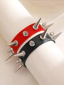 1pc Punk Style Rivet Leather Bracelet, Fashionable Couple Accessory Suitable For Men & Women, Ideal For Holidays, Parties, Daily Wear, Wonderful Gift For Halloween, Christmas, Thanksgiving, Birthday