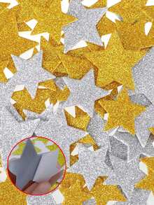 200片闪光星星泡沫贴纸，银色和金色星星贴纸，自粘闪光泡沫星星贴纸，多种尺寸的粘性星星，非常适合情人节派对、手工制作、DIY装饰、剪贴簿和卡片制作。 - 彩色 - 查看 3