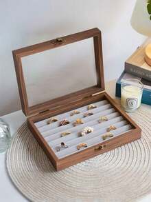 胡桃木首饰盒，带透明窗口，内衬天鹅绒首饰托盘，女士首饰收纳盒，项链戒指耳环展示托盘，大容量首饰整理盒，可收纳项链、手链、戒指、耳环、口红及其他配饰，送给女孩的礼物，旅行礼物 - 胡桃木開窗首飾盒 - 查看 23