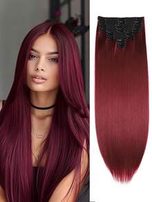 20 英寸夹式接发 18 个夹子深棕色金色粉色白色绿色蓝色玫瑰红色勃艮第酒红色多色 8 件套长直发接发适合女性全头合成接发适合女性日常节日派对和圣诞节音乐节狂欢节新年礼物使用 - 彩色 - 查看 12