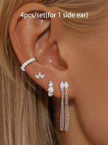 4 Pcs Deluxe 24K Gold Plated Cubic Zirconia Drop Dangle Earrings For Women Flower Chain Tassel Stud Earrings For Women Hoop Earrings Set