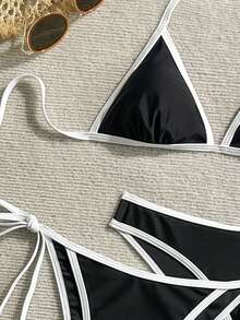 2026 European & American Cross-Border Contrast Color Thin Edge New Style Sexy Bikini Swimsuit, Women's Swimwear