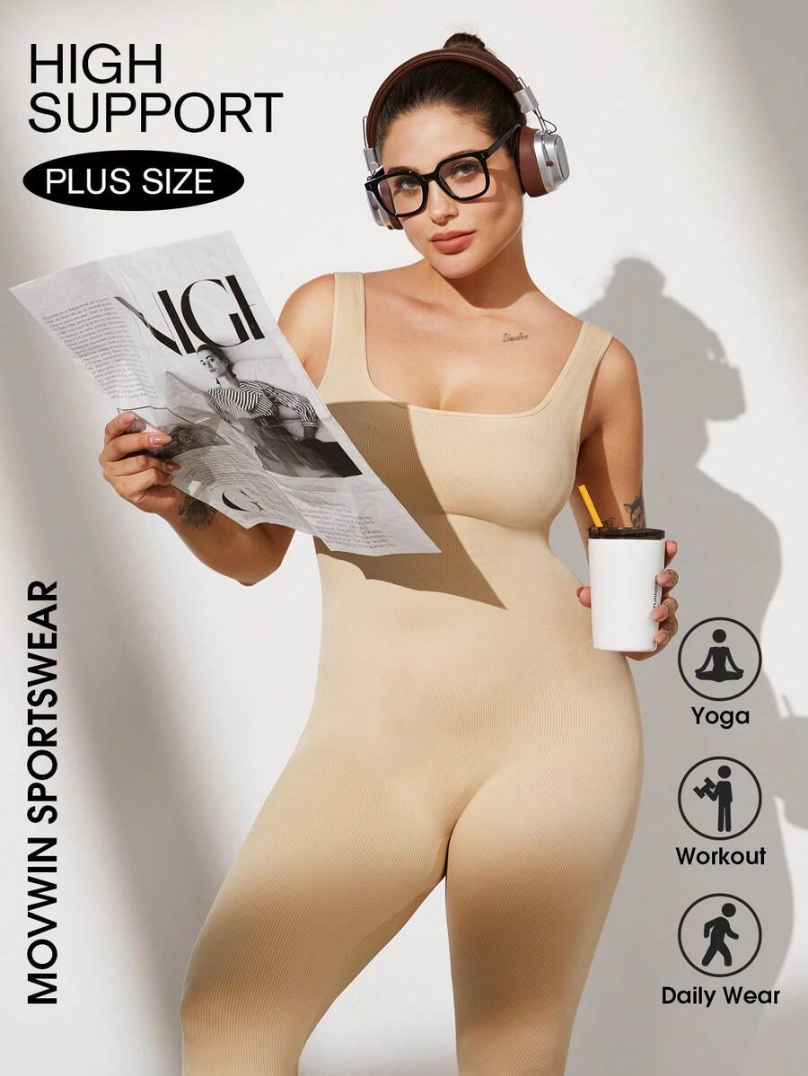 大码曲线女士运动瑜伽服无缝健身运动高支撑吸湿排汗透气户外大码曲线收腹高弹力肩带健身女装夏季无缝瑜伽连体裤