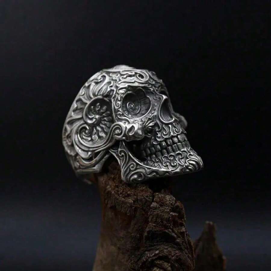 Male Baroque Gothic Skull Ring, Male Skull Ring, Retro Punk Male Ring - 11 - Xem 1