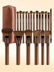 MAANGE 13/15/17/18/21件套化妆刷套装，包含14支化妆刷+1个化妆包+2个化妆海绵，包括粉底刷、腮红刷、散粉刷、眼影刷、睫毛刷、眉刷、唇刷、高光刷和遮瑕刷。化妆刷套装，旅行化妆刷套装，送给女性和女孩的礼物。 - 鏽棕色 - 查看 5