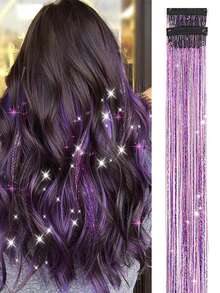 Tím Kẹp Dây nhiều màu sáng bóng Tóc 20 Inch Long lanh Tinsel Nối tóc Bộ dụng cụ Lấp lánh Nàng tiên Phụ kiện tóc Đối với phụ nữ Cô gái , Đầy màu sắc Dây nhiều màu sáng bóng Tóc Kẹp Ins Gia hạn Với Mặt Ngọc - Màu tím - Xem 14