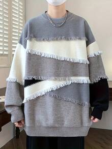 男性の秋と冬のセータートレンディなオールマッチ暖かい厚みのあるラウンドネックセーター - 灰を塗る - チェックする 2