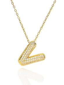 1pc Fashionable Luxurious Copper Inlaid Zirconia Letter A-Z Pendant Necklace, Jewelry Necklace For Women, Suitable For Daily Wear And Party/Holiday Style, Valentine's Day Couple Gift