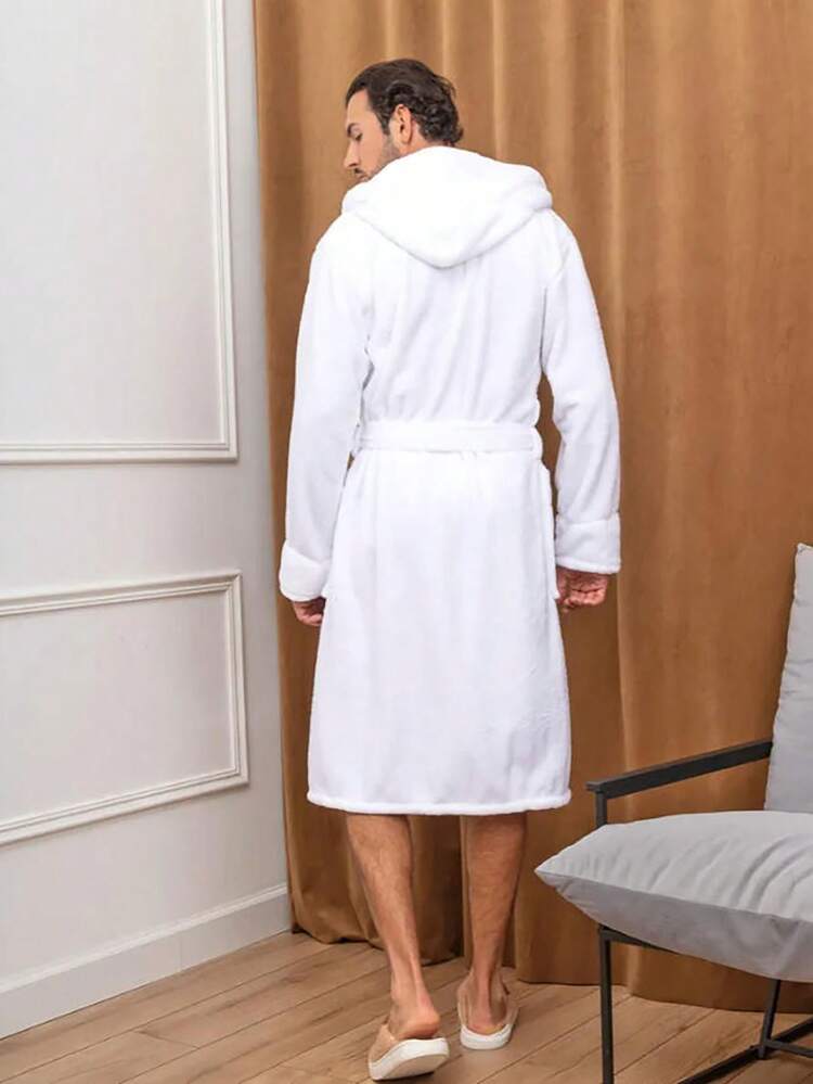1 pieza Bata de baño unisex de unicolor, bata de hotel, se puede usar como toalla, bata, con capucha o solapa, disponible en varios colores, adecuada para el hogar, hotel, baño, fiesta, piscina, picnic, todas las estaciones, decoración del baño, regalo, bata de baño, accesorios de baño, regalo del Día de San Valentín - bata de baño de lana coral - Añade 12