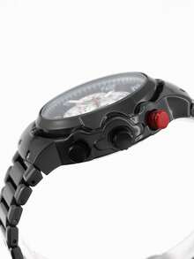 1pc New Men's Watch, Mechanical Style Hollow Dial Quartz Wristwatch, Best Gift For Halloween And Christmas - Black - View 5