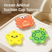 6pcs/Set Baby Cartoon Suction Cup Rotating Teether Toys, 0-1 Year Old Infant Finger Spinning Gyro Silicone Chewable Bathtub & Dining Chair Toys - Multicolor - View 2