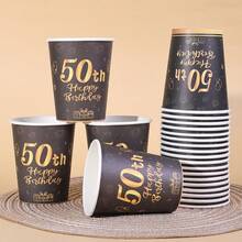 10个/20个/60个，50岁生日快乐纸杯，黑金配色，一次性50岁生日餐具派对杯，50岁生日派对装饰纸杯，男女通用，适合男士、女士、男士、女士，50岁生日派对用品，餐桌装饰 - 多色50歲 - 查看 2