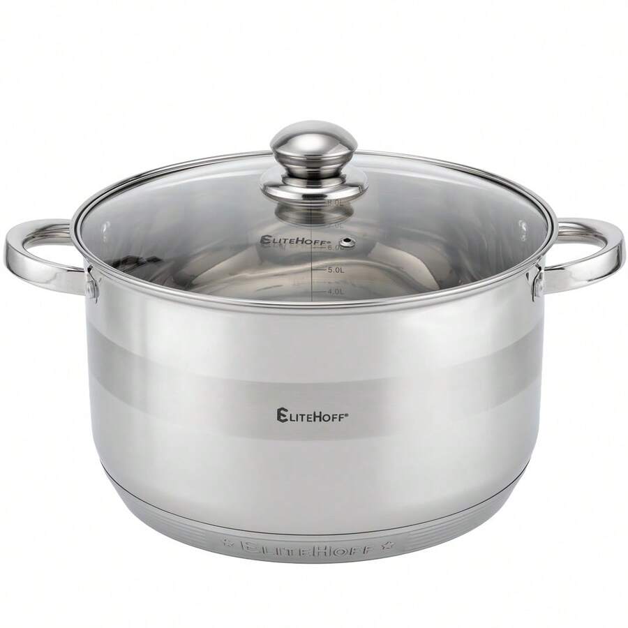 10.1L Stainless Steel Thick Soup Pot With Lid, 28cm Diameter Dual-Ear Pot, Suitable For Induction Cooktop, Gas Stove, Kitchen Cooking Pot For Boiling Soup, Stew, Porridge, Pasta, Turkey, Family Gathering, With Transparent Glass Lid, Easy To Clean - Silver 10.1L - View 1