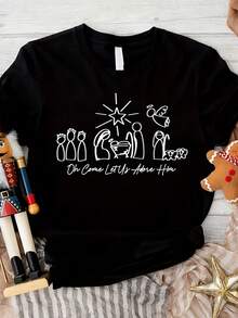 Oh Let Us Adore Him Shirt, Cistian Cistmas Shirt, Nativity Scene Shirt, Cistmas Jesus Nativity Shirt, Religious Xmas Gift, Jesus Shirt - 款式26 - 查看 1