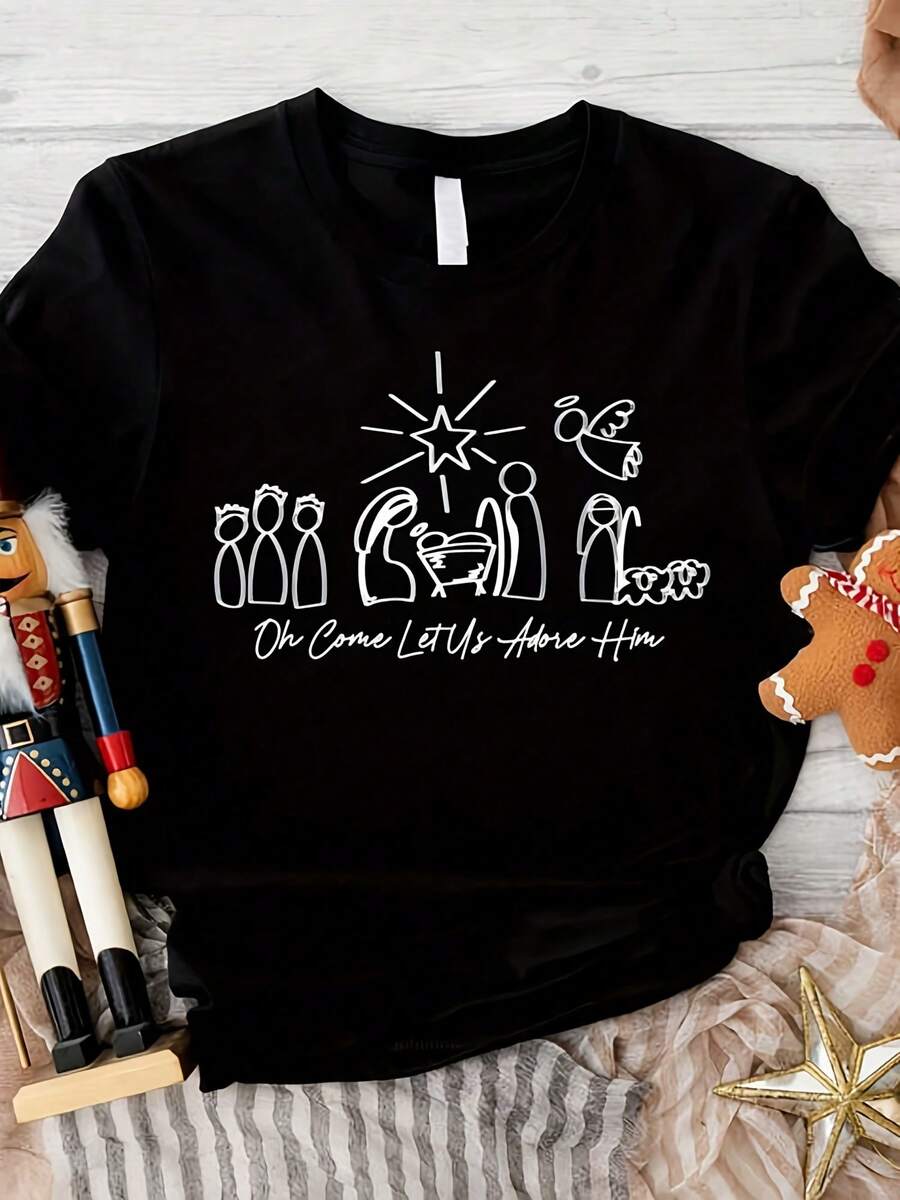 Oh Let Us Adore Him Shirt, Cistian Cistmas Shirt, Nativity Scene Shirt, Cistmas Jesus Nativity Shirt, Religious Xmas Gift, Jesus Shirt - 款式26 - 查看 1