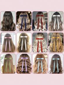 16pcs/8pcs Girls Bowknot Hair Clips, Ribbon Tail Bow Hair Clips, Solid Color Hair Accessories - Multicolor - View 8
