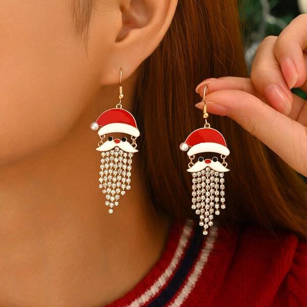 أقراط سانتا كلوز الأنيقة ذات الشرابات، فاخرة عالية الجودة، مناسبة لحفلات الأعياد والمناسبات والمواعيد والاستخدام اليومي