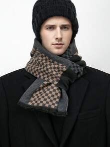 Écharpe à carreaux unisexe classique, toutes saisons, cadeau pour petit ami, cadeau d'anniversaire, pure laine, châle chaud, double face haut de gamme, style coréen, écharpe en imitation cachemire colorée pour femmes, épaisse et chaude, décontractée - Brun - Voir 4