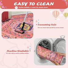 Runner Rug Hallways, 2'6x10' Washable Non Slip Kitchen Runner Rug, Long Boho Vintage Rust Hallway Stair Ultra Soft Print Floor Carpet Bedroom Bathroom Laundry Room, Home Decor - Fuchsia Pink/Multi - View 6