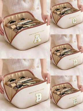 กระเป๋าใส่เครื่องสำอาง PU คุณภาพสูงสำหรับเดินทาง, กระเป๋าใส่เครื่องสำอางพิมพ์ลายตัวอักษร, กระเป๋าจัดระเบียบสำหรับเดินทางอเนกประสงค์, กระเป๋าเครื่องสำอางแบบแบ่งชั้นความจุขนาดใหญ่, จัดระเบียบและจัดเก็บเครื่องสำอาง, กระเป๋าใส่เครื่องใช้ในห้องน้ำ, สิ่งจำเป็นสำหรับการเดินทาง, กระเป๋าใส่เครื่องสำอางสำหรับล่องเรือ, กล่องใส่เครื่องสำอาง, สิ่งจำเป็นสำหรับการเดินทางแบบ ยูนิเซกส์