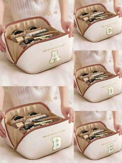 High Quality PU Travel Makeup Bag, Letter Printed Makeup Bag, Multi-Functional Travel Organizer Bag, Large Capacity Layered Cosmetic Bag, Cosmetics Organization And Storage, Toiletry Bag, Travel Essentials, Cruise Makeup Bag, Makeup Case, Unisex Travel Necessity Make Up Bag