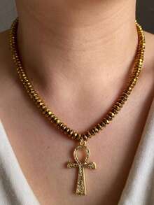 1 Stück Lederband Anch Kreuz Anhänger Lange Halskette, Y2K Chic Mode Metall Schwarze Halskette für Frauen, geeignet für Party, Treffen, tägliches Outfit Kombinieren