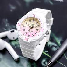 Đồng hồ thạch anh nam/nữ, làm bằng cao su, thích hợp đeo hàng ngày, dòng Macron Color, LRW-200H-4E3 - Vàng Hồng - Xem 1