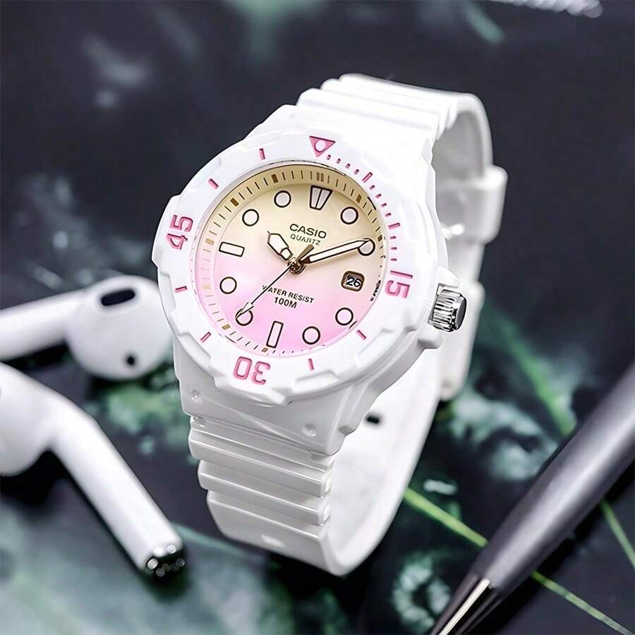 Đồng hồ thạch anh nam/nữ, làm bằng cao su, thích hợp đeo hàng ngày, dòng Macron Color, LRW-200H-4E3 - Vàng Hồng - Xem 1