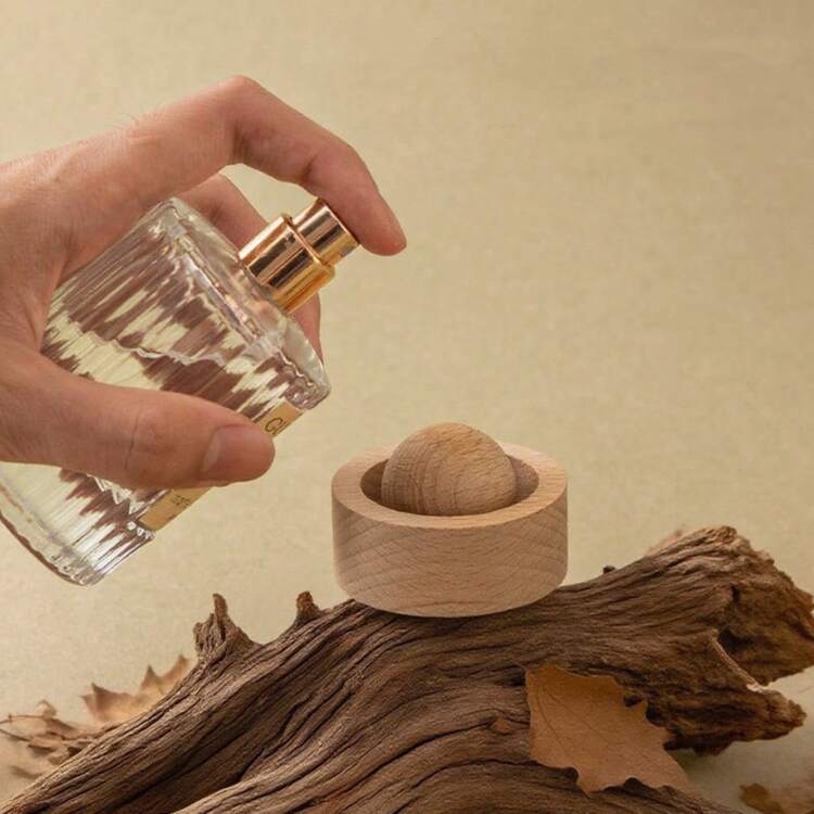 SilvaLex 木质球形精油扩散器，家居/卧室香薰车内装饰，持久留香扩散器 - 米色 - 查看 2