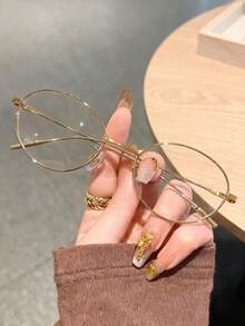 Women's Fashionable Retro Minimalist Cat Eye Metal Eyeglasses - Clear - View 8