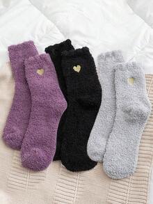 3/5 Paar Winter Herz Thermisch gefütterte dicke, weiche, flauschige warme Socken bis zur Mitte des Knöchels für Frauen, geeignet für Innenräume, Schlafen, Hauskleidung, gemütliche Socken - Verschiedenfarbig - Übersicht 4